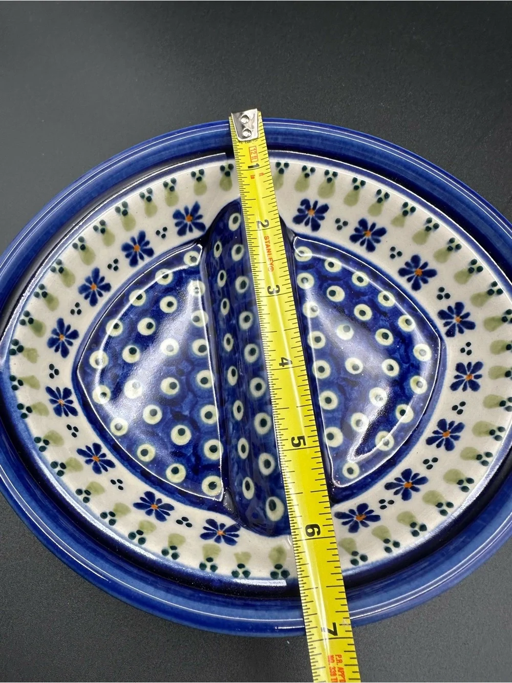 Boleslawiec Polish Pottery Divided Dish–Peacock Pattern, Handmade in Poland, EUC